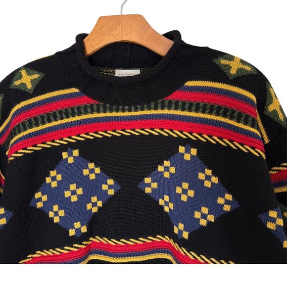 Mondi Womens Sweater 3D knit Wool *Medium Colorful Geometric 90s Artsy Oversized - Picture 3 of 7